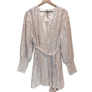 New ASOS EDITION Sequin Mini Dress Women 10 White Wrap Long Sleeve Tie Wedding